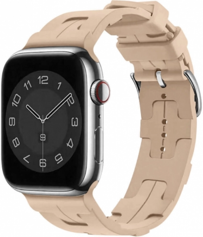 Apple Watch 38mm Kordon Metal Toka Tasarımlı KRD-92 Silikon Kordon - Kahve Açık