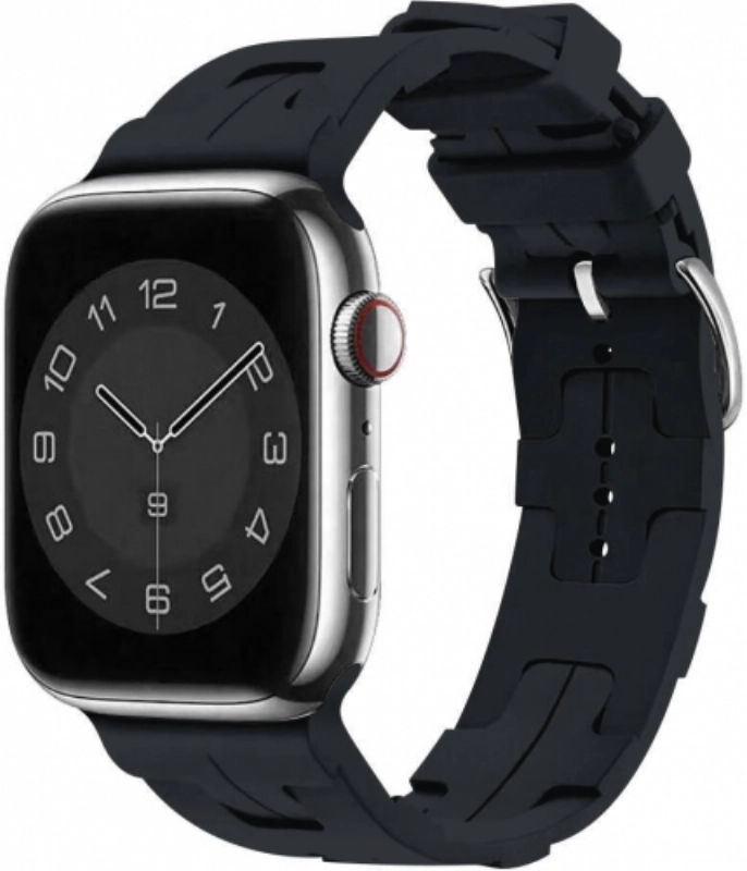 Apple Watch 38mm Kordon Metal Toka Tasarımlı KRD-92 Silikon Kordon - Midnight