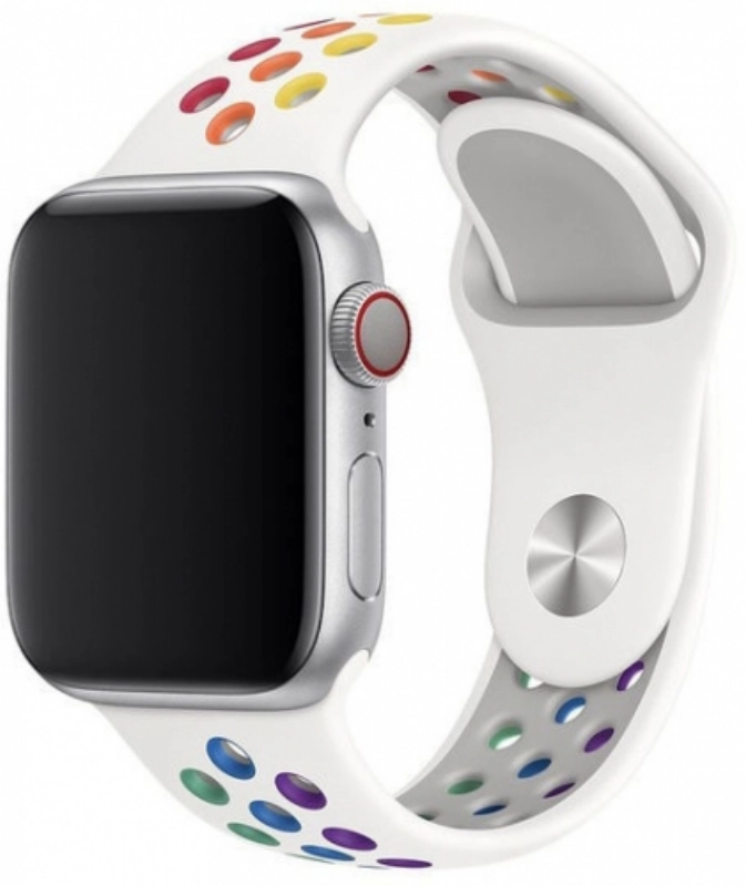 Apple Watch 38mm Kordon Spor Silikon Delikli KRD-02 - Pride Beyaz