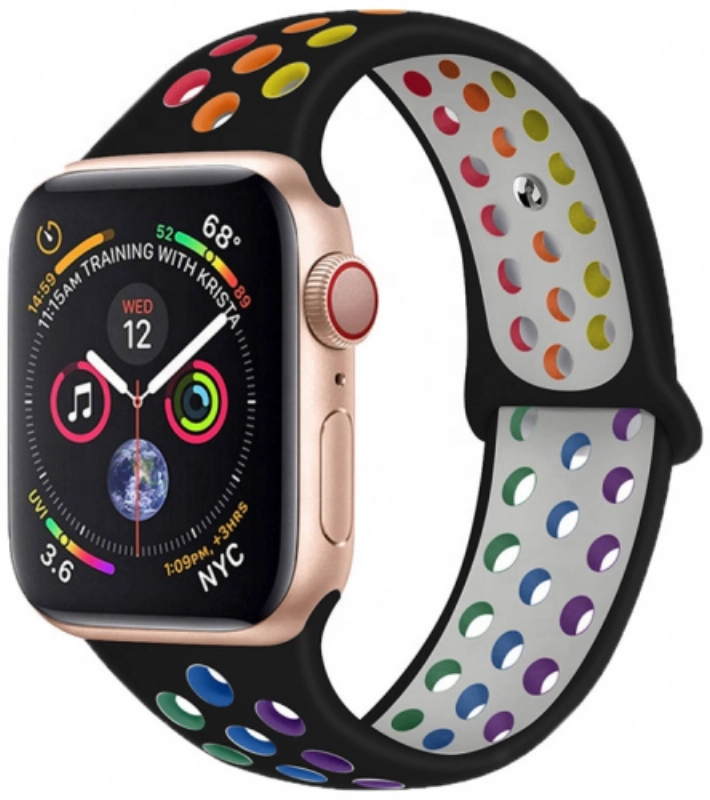 Apple Watch 38mm Kordon Spor Silikon Delikli KRD-02 - Pride Siyah