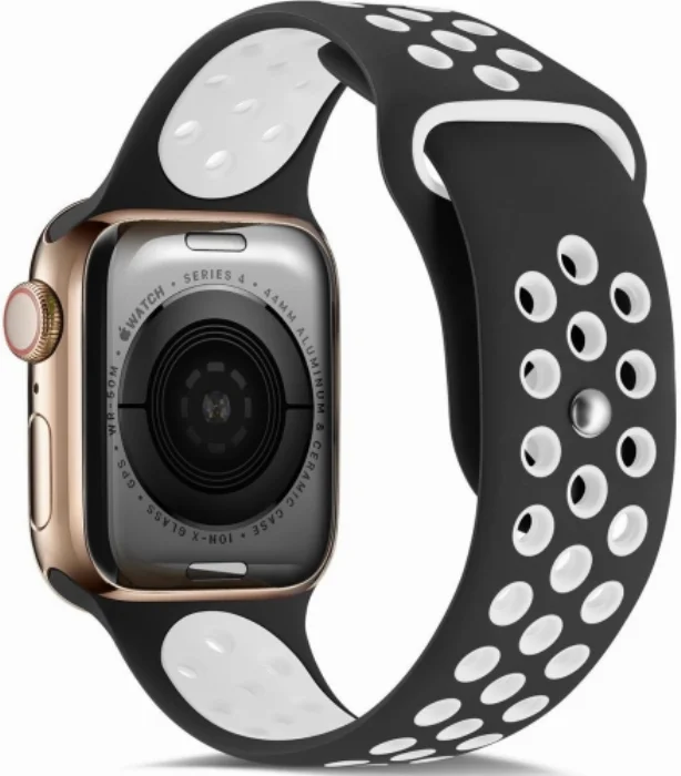 Apple Watch 38mm Kordon Spor Silikon Delikli KRD-02 - Siyah