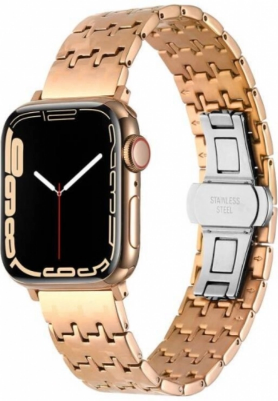 Apple Watch 38mm Kordon Zigzag Tasarımlı Düğme Klipsli Çelik KRD-86 - Rose Gold