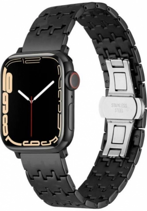 Apple Watch 38mm Kordon Zigzag Tasarımlı Düğme Klipsli Çelik KRD-86 - Siyah