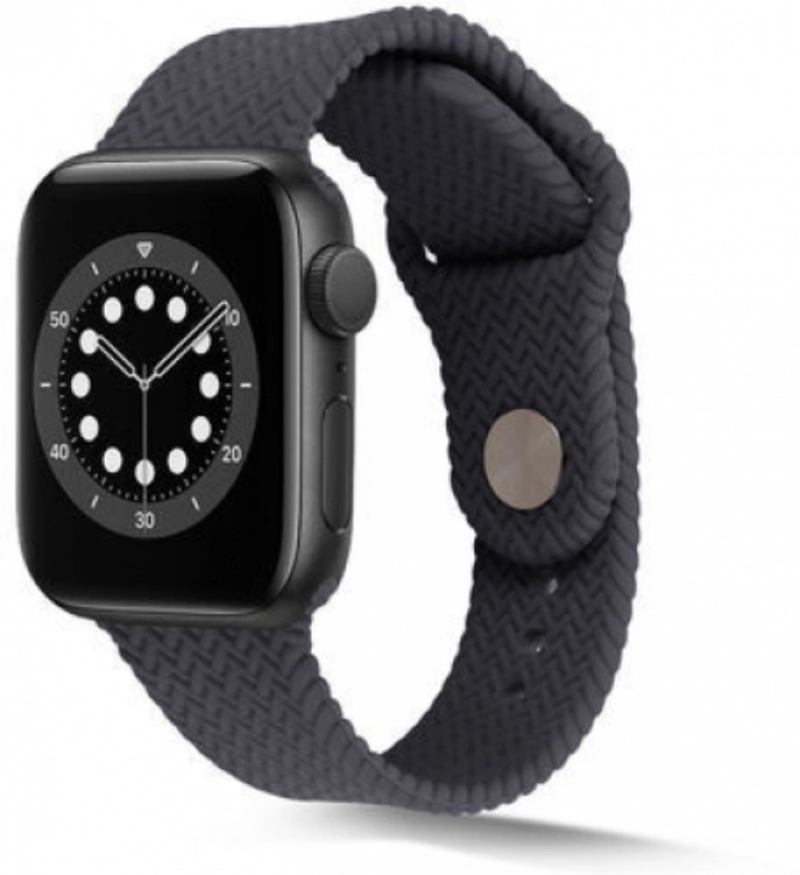 Apple Watch 38mm Silikon Kordon Hasır Örgü Dizayn - Gri