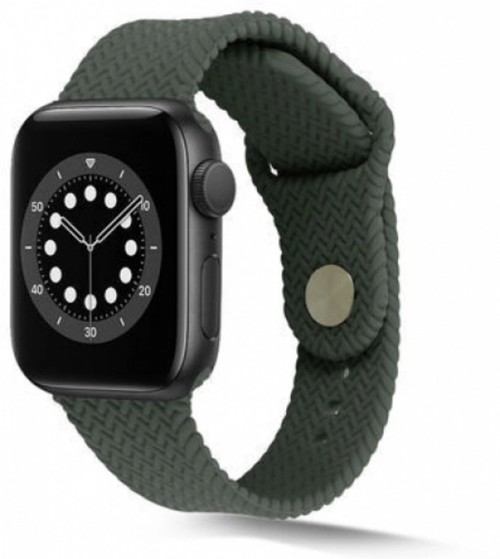 Apple Watch 38mm Silikon Kordon Hasır Örgü Dizayn - Koyu Yeşil