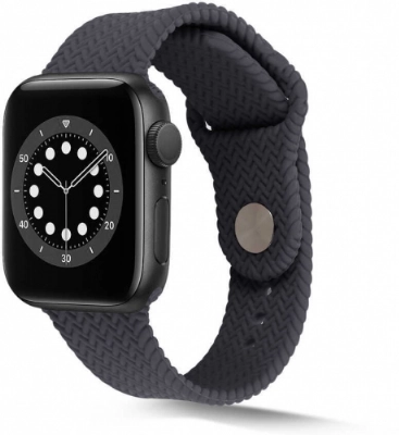 Apple Watch 38mm Silikon Kordon Hasır Örgü Dizayn KRD-37 - Gri