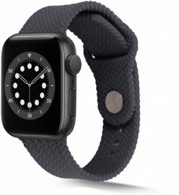 Apple Watch 38mm Silikon Kordon Hasır Örgü Dizayn KRD-37 - Gri