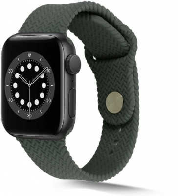 Apple Watch 38mm Silikon Kordon Hasır Örgü Dizayn KRD-37 - Koyu Yeşil