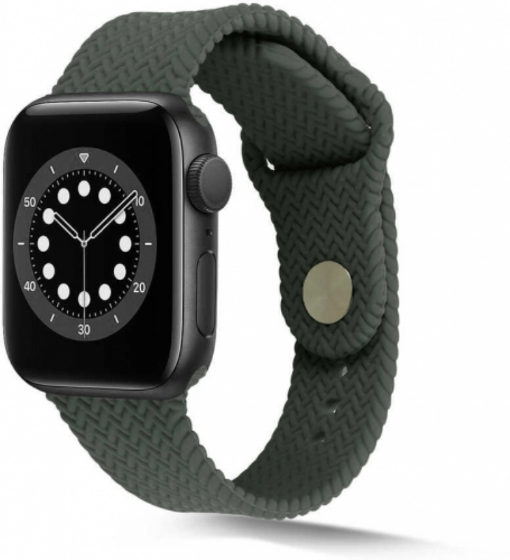 Apple Watch 38mm Silikon Kordon Hasır Örgü Dizayn KRD-37 - Koyu Yeşil