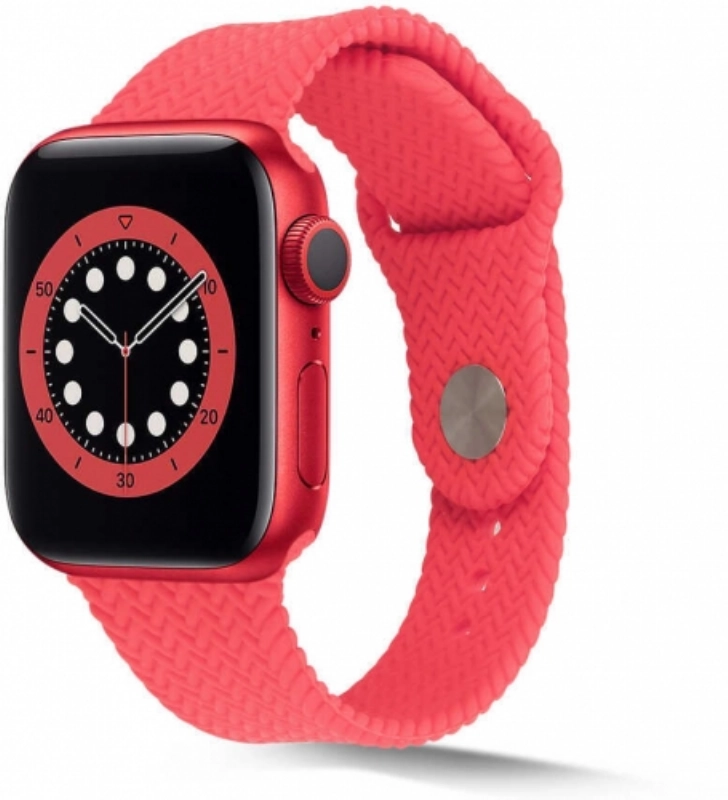 Apple Watch 38mm Silikon Kordon Hasır Örgü Dizayn KRD-37 - Pembe