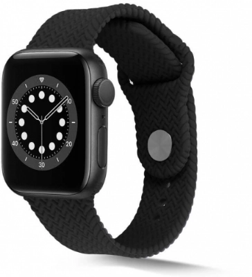 Apple Watch 38mm Silikon Kordon Hasır Örgü Dizayn KRD-37 - Siyah