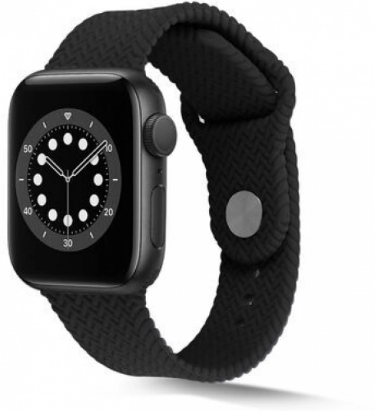 Apple Watch 38mm Silikon Kordon Hasır Örgü Dizayn - Siyah