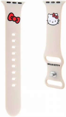 Apple Watch 40mm Hello Kitty Orjinal Lisanslı Yazı Logolu Fiyonk & Kitty Head Silikon Kordon - Mavi