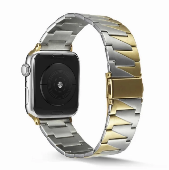 Apple Watch 40mm Kordon KRD-48 Metal Strap Kayış Üçgen Parçalı - Gümüş - Rose