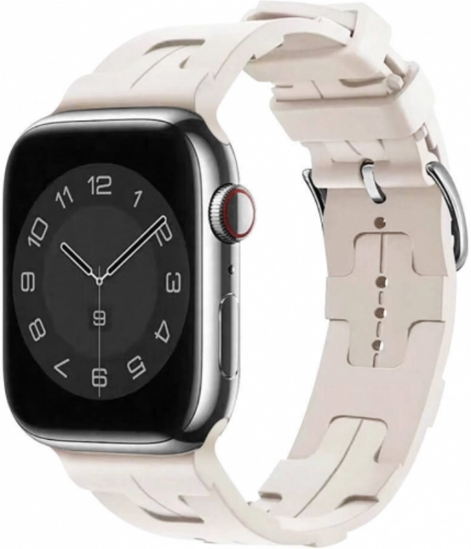 Apple Watch 40mm Kordon Metal Toka Tasarımlı KRD-92 Silikon Kordon - Starlight