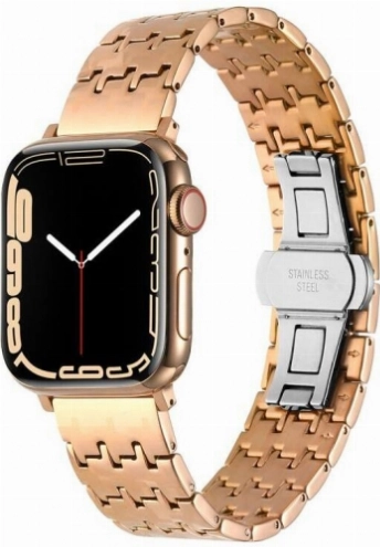 Apple Watch 40mm Kordon Zigzag Tasarımlı Düğme Klipsli Çelik KRD-86 - Rose Gold