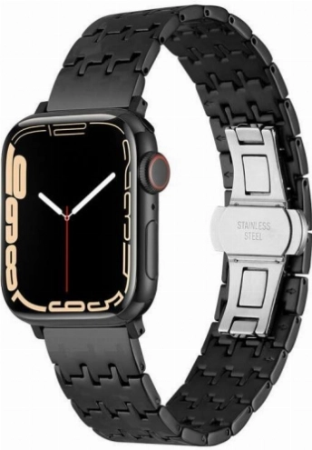 Apple Watch 40mm Kordon Zigzag Tasarımlı Düğme Klipsli Çelik KRD-86 - Siyah