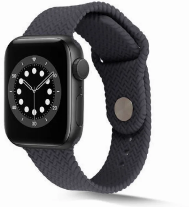 Apple Watch 40mm Silikon Kordon Hasır Örgü Dizayn - Gri