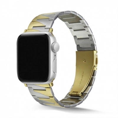 Apple Watch 41mm Kordon KRD-48 Metal Strap Kayış Üçgen Parçalı - Gümüş - Gold