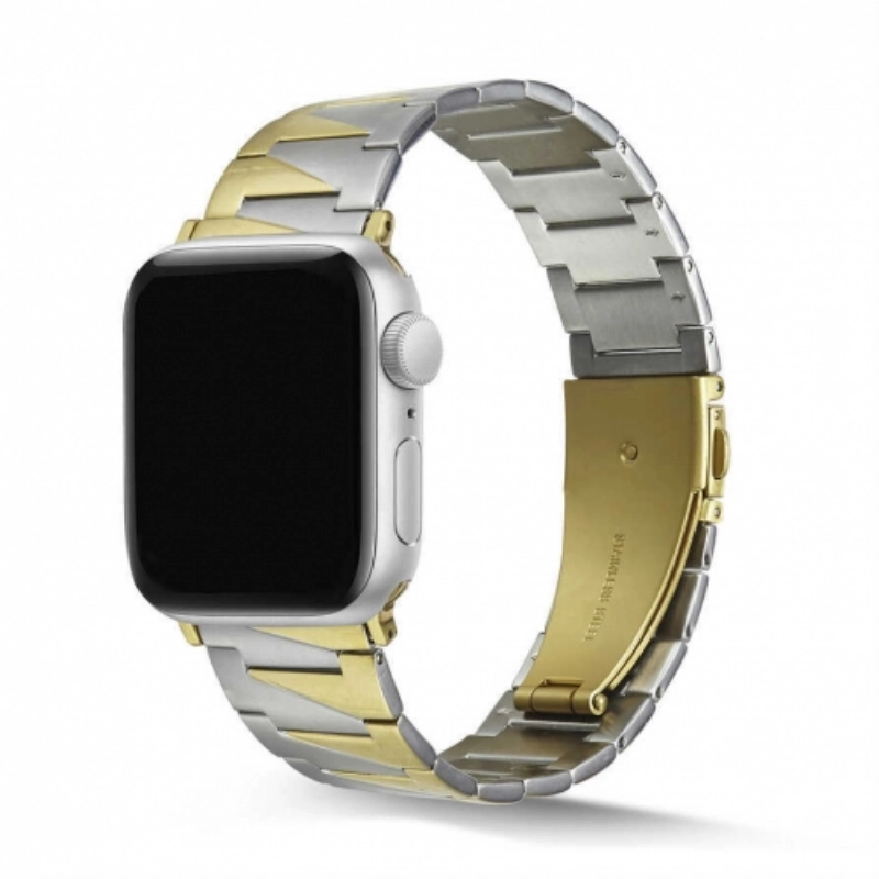 Apple Watch 41mm Kordon KRD-48 Metal Strap Kayış Üçgen Parçalı - Gümüş - Gold