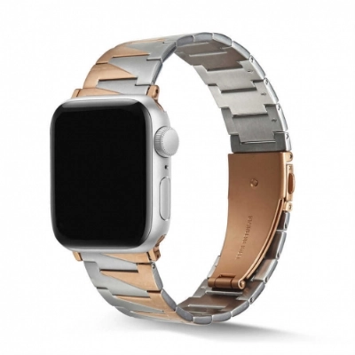 Apple Watch 41mm Kordon KRD-48 Metal Strap Kayış Üçgen Parçalı - Gümüş - Rose