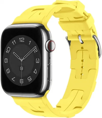Apple Watch 41mm Kordon Metal Toka Tasarımlı KRD-92 Silikon Kordon - Sarı