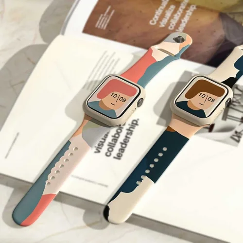 Apple Watch 41mm Silikon Kordon Renkli Desenli Esnek KRD-62 - Grape Fruit