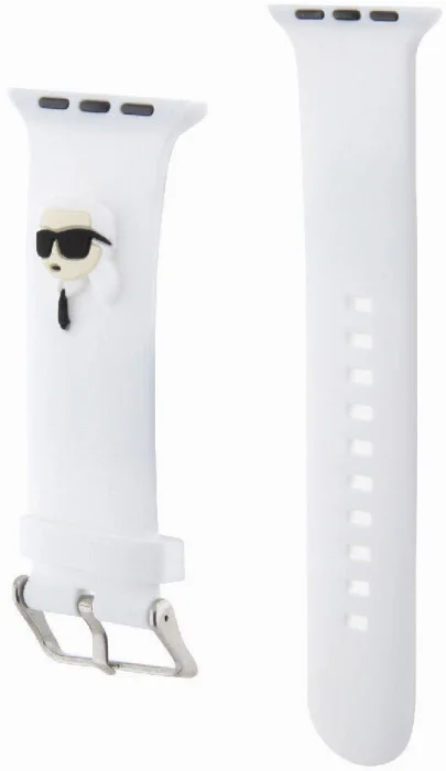 Apple Watch 42mm Karl Lagerfeld Orjinal Lisanslı İkonik Karl Head Logolu Silikon Kordon - Siyah