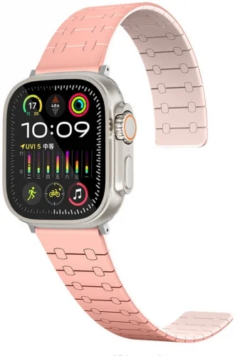 Apple Watch 42mm Kordon Çizgili Desenli Silikon KRD-111 Kordon - Pembe