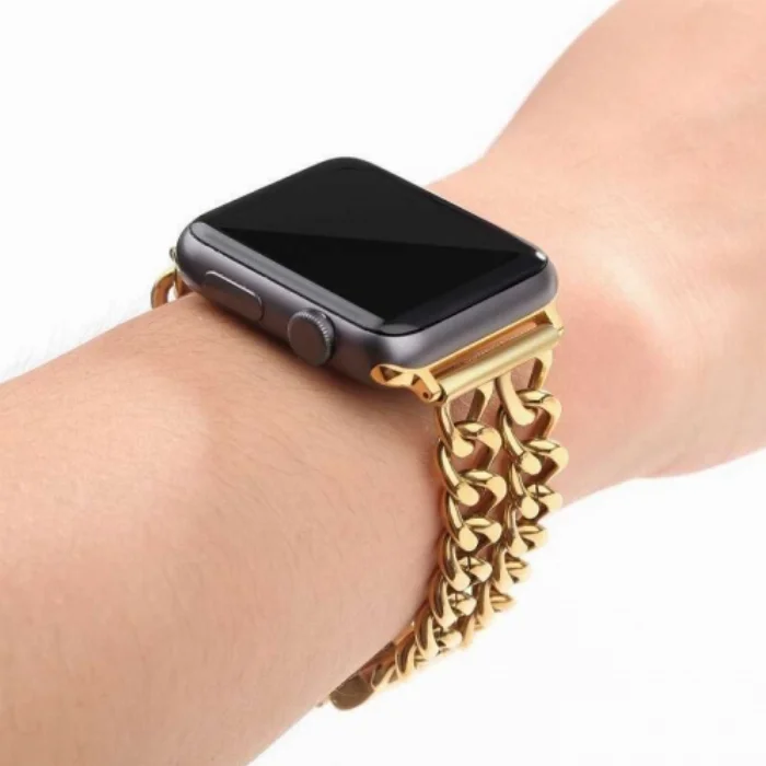 Apple Watch 42mm Kordon Cowboy Zincir Halkalı Metal Strap Kayış - Gold