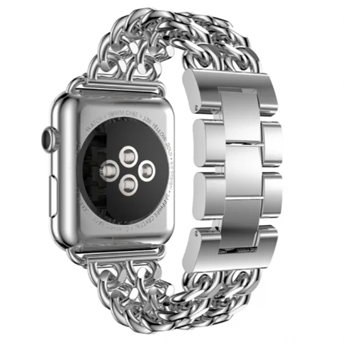 Apple Watch 42mm Kordon Cowboy Zincir Halkalı Metal Strap Kayış - Gümüş