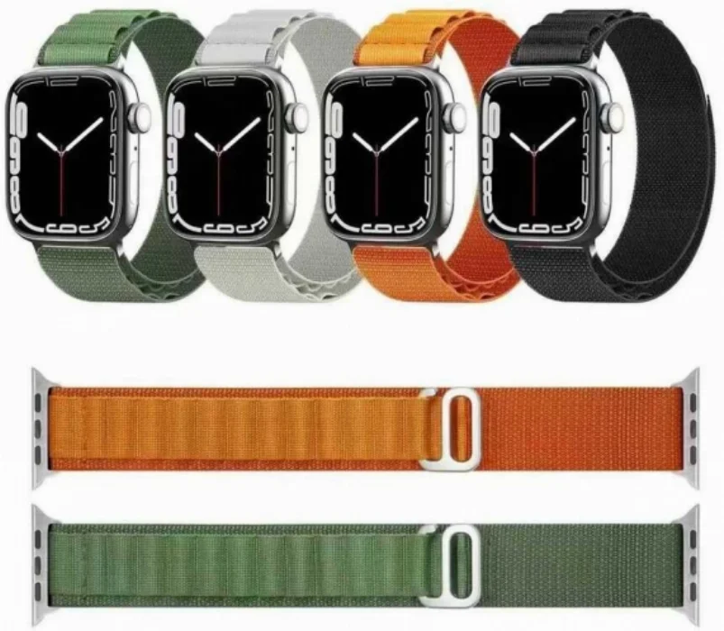Apple Watch 42mm Kordon Hasır Metal Toka Dizaynlı KRD-74 - Açık Yeşil