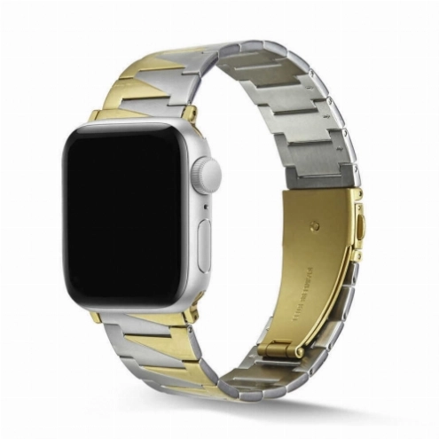 Apple Watch 42mm Kordon KRD-48 Metal Strap Kayış Üçgen Parçalı - Gümüş - Gold