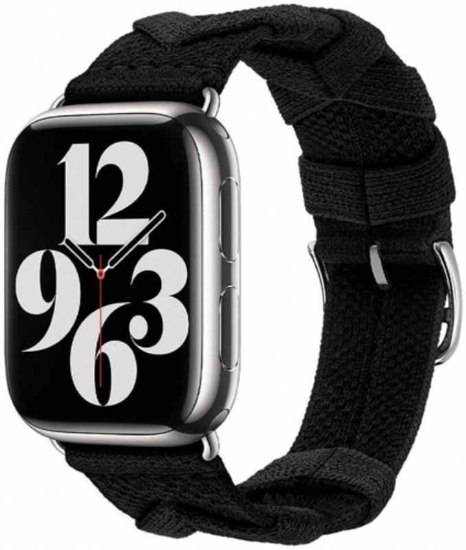 Apple Watch 42mm Kordon Renkli Sarmal Örgü Tasarımlı KRD-97  - Koyu Siyah