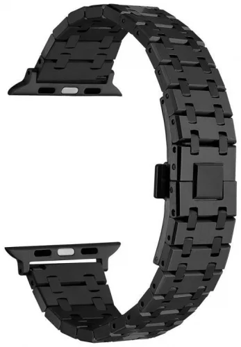 Apple Watch 42mm Kordon Şerit Tasarımlı Otomatik Klipsli Çelik KRD-83 - Siyah
