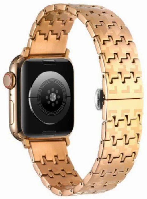 Apple Watch 42mm Kordon Zigzag Tasarımlı Düğme Klipsli Çelik KRD-86 - Gümüş