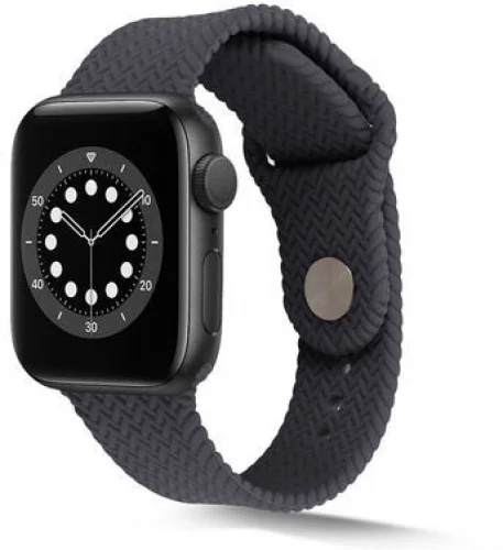 Apple Watch 42mm Silikon Kordon Hasır Örgü Dizayn - Gri