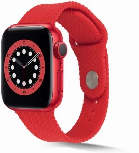 Apple Watch 42mm Silikon Kordon Hasır Örgü Dizayn KRD-37 - Kırmızı