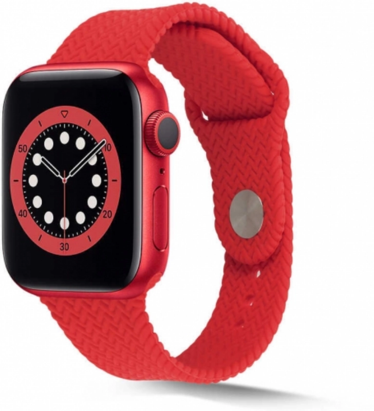 Apple Watch 42mm Silikon Kordon Hasır Örgü Dizayn KRD-37 - Kırmızı