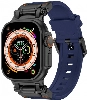 Apple Watch 42mm Silikon Kordon Titanyum Metal Başlıklı KRD-101  - Siyah-Mavi