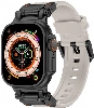 Apple Watch 42mm Silikon Kordon Titanyum Metal Başlıklı KRD-101  - Siyah-Starlight