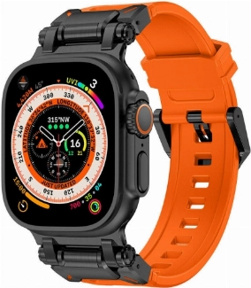 Apple Watch 42mm Silikon Kordon Titanyum Metal Başlıklı KRD-101  - Siyah-Turuncu