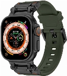 Apple Watch 42mm Silikon Kordon Titanyum Metal Başlıklı KRD-101  - Siyah-Yeşil