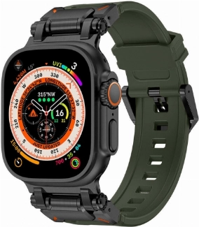 Apple Watch 42mm Silikon Kordon Titanyum Metal Başlıklı KRD-101  - Siyah-Yeşil