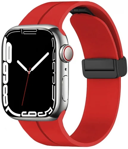 Apple Watch 42mm Silikon Kordon Zore KRD-84 Soft Pürüzsüz Metal Toka - Kırmızı