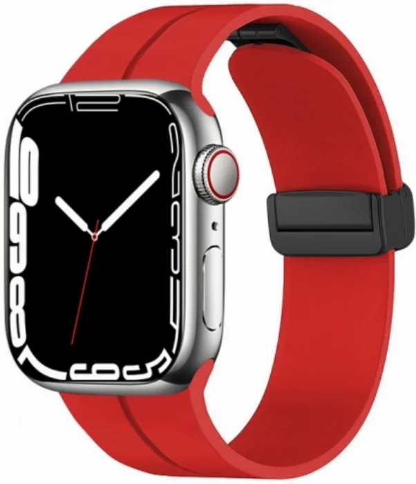 Apple Watch 42mm Silikon Kordon Zore KRD-84 Soft Pürüzsüz Metal Toka - Kırmızı