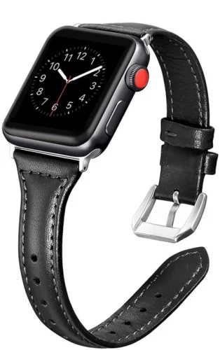 Apple Watch 44mm Deri Kordon KRD-28 - Siyah