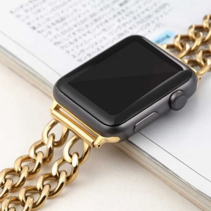 Apple Watch 44mm Kordon Cowboy Zincir Halkalı Metal Strap Kayış - Gold