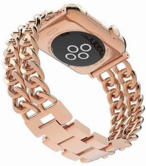 Apple Watch 44mm Kordon Cowboy Zincir Halkalı Metal Strap Kayış - Rose Gold