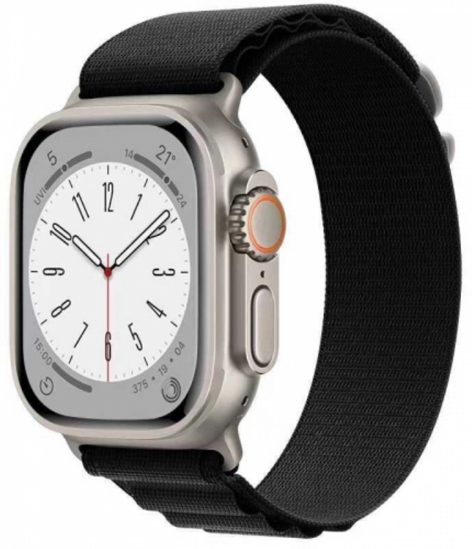 Apple Watch 44mm Kordon Hasır Metal Toka Dizaynlı KRD-74 - Siyah